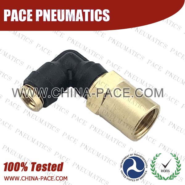 90 Degree Female Elbow DOT Push To Connect Air Brake Fittings, DOT Push In Air Brake Tube Fittings, DOT Approved Brass Push To Connect Fittings, DOT Fittings, DOT Air Line Fittings, Air Brake Parts